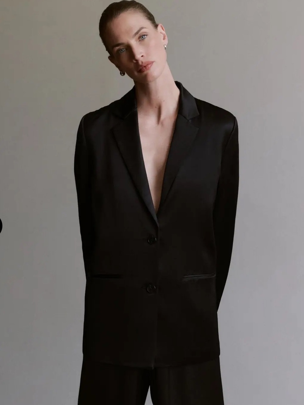 Jenni Kayne Bond Blazer Satin Black Oversized Size Small